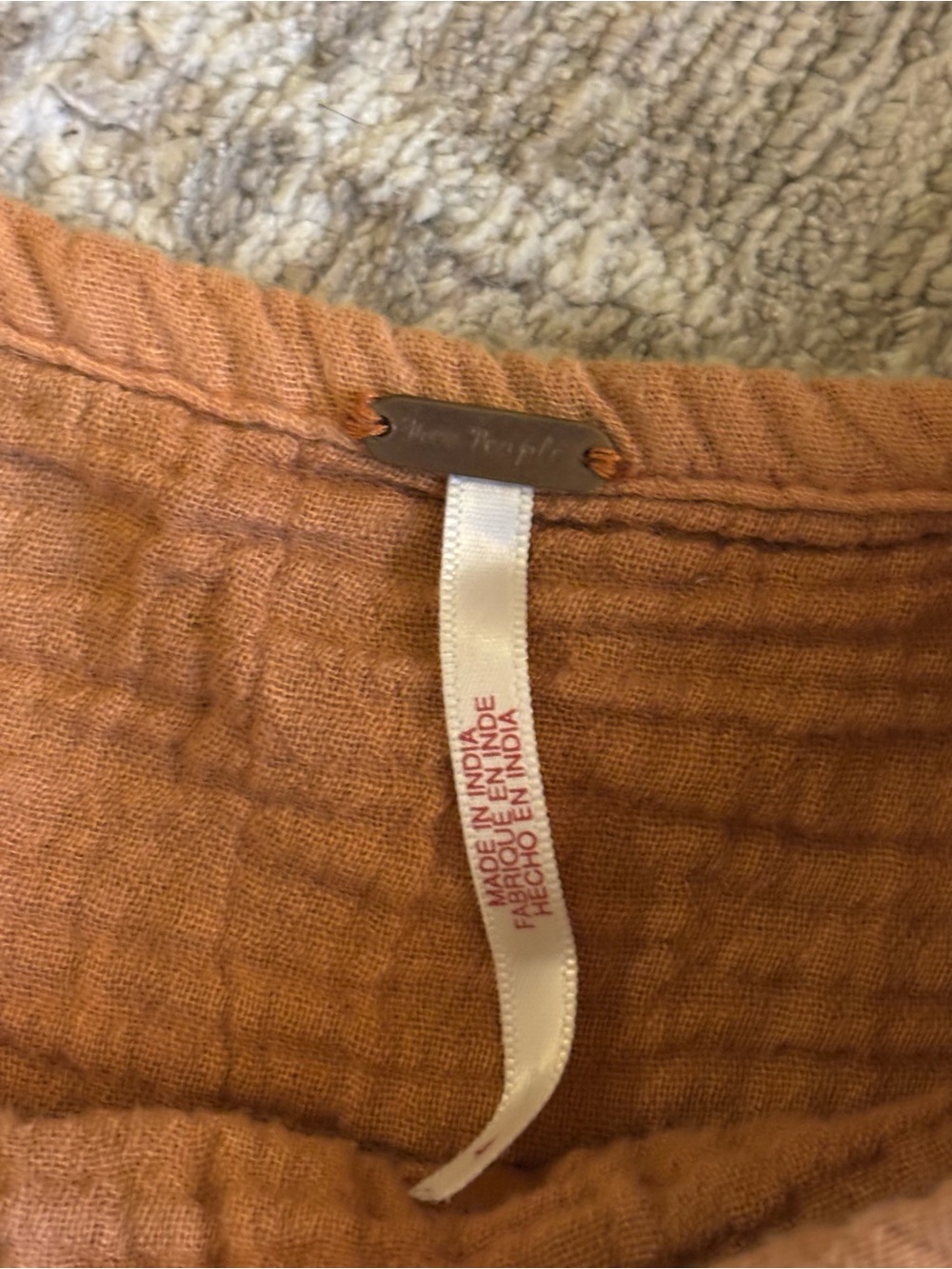 Free People Burnt Orange Textured Midi Skirt with Drawstring Detail - Picture 2 of 6